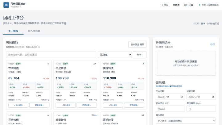 可转债回测平台预览